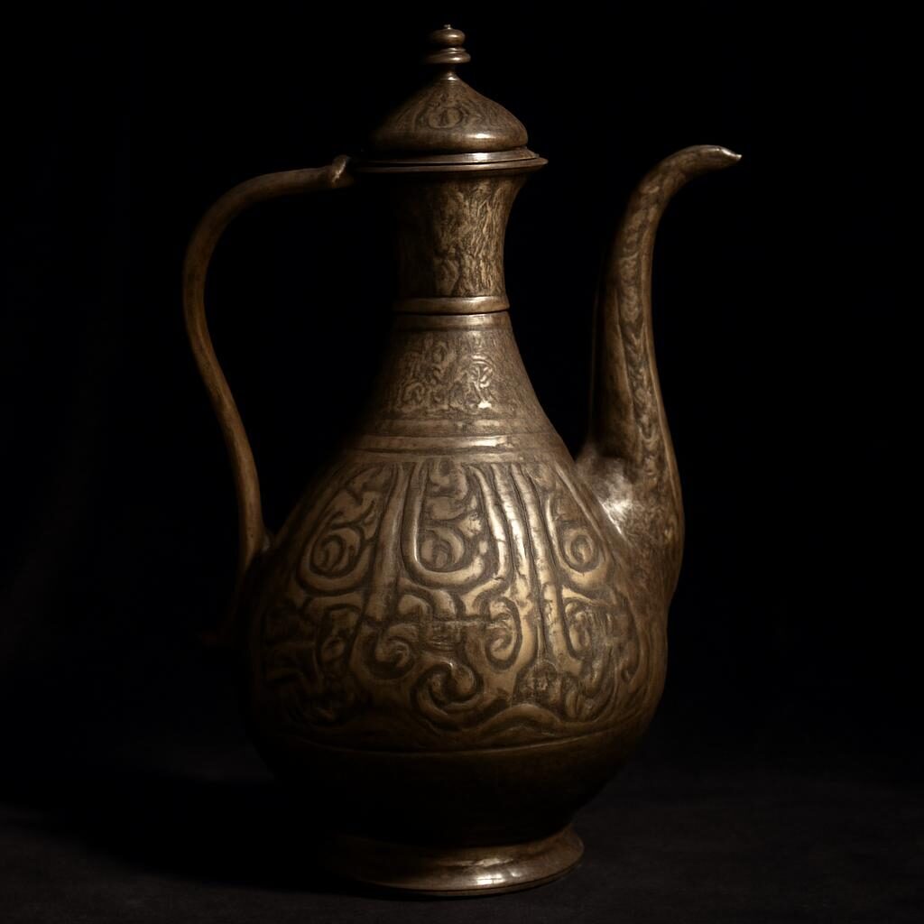 Aiguière en bronze de Khorasan avec incrustations d'argent et cuivre, XIIe siècle