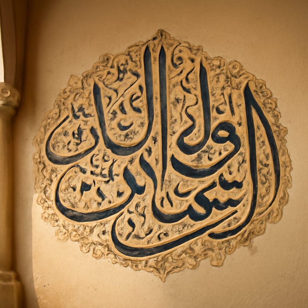 Calligraphie arabe artistique sur un mur de salon