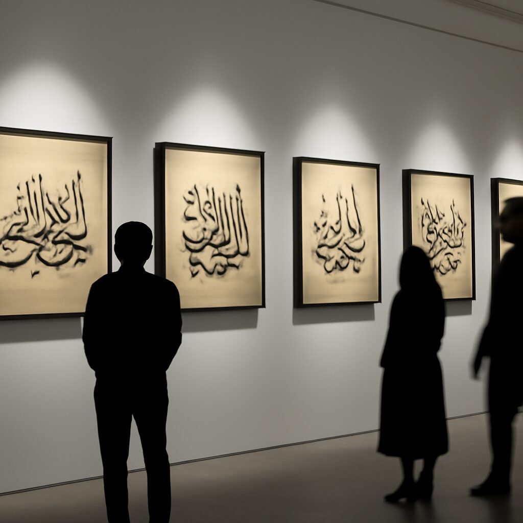 Exposition de calligraphie arabe dans une galerie d'art