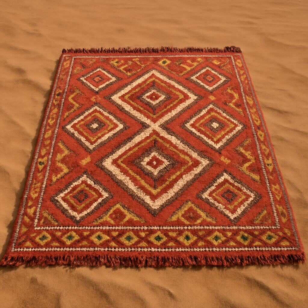 Kilim berbère de l'Atlas marocain aux motifs géométriques losanges en rouge ocre et ivoire