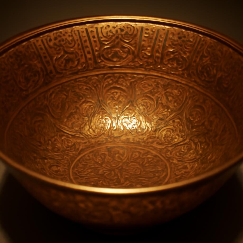Bol en céramique à lustre métallique de Kashan avec surface irisée or-cuivre et calligraphie