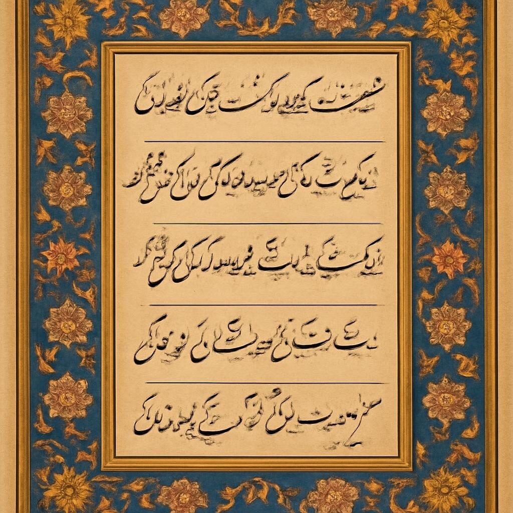 Page de manuscrit islamique enluminée avec calligraphie et bordure florale