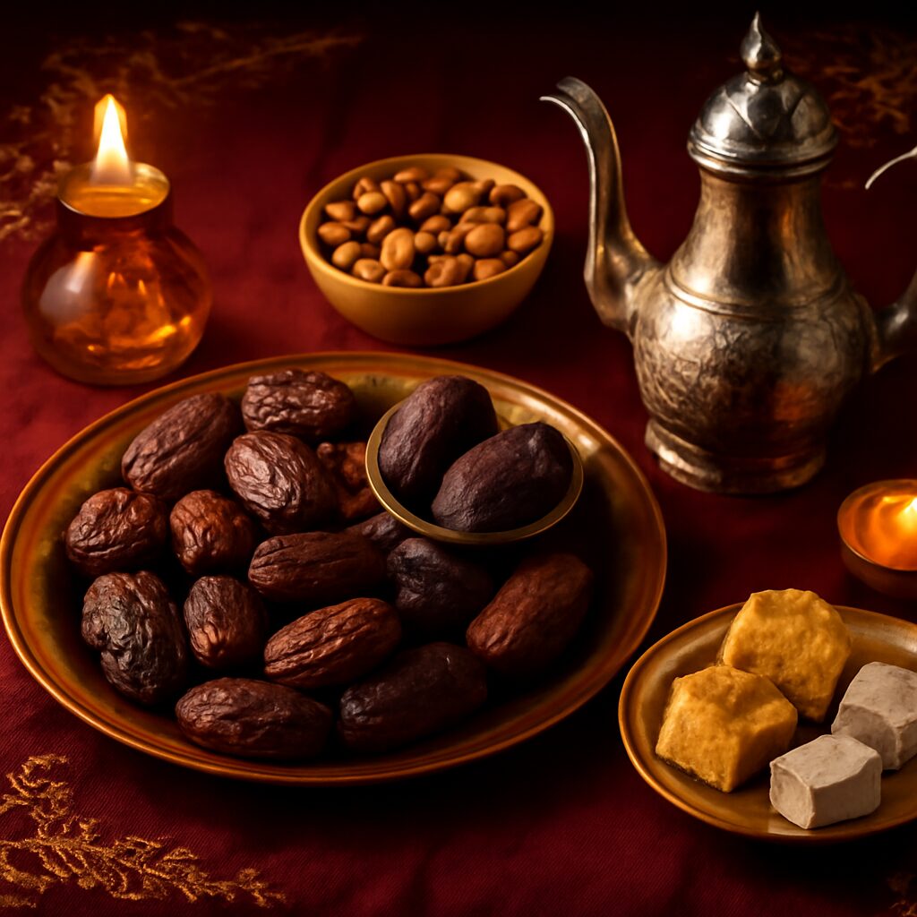 Table dressée pour l'iftar avec décoration de Ramadan
