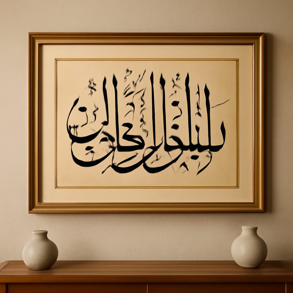 Levha ottoman — composition calligraphique encadree signee Hasan Rida Shumni, 1886