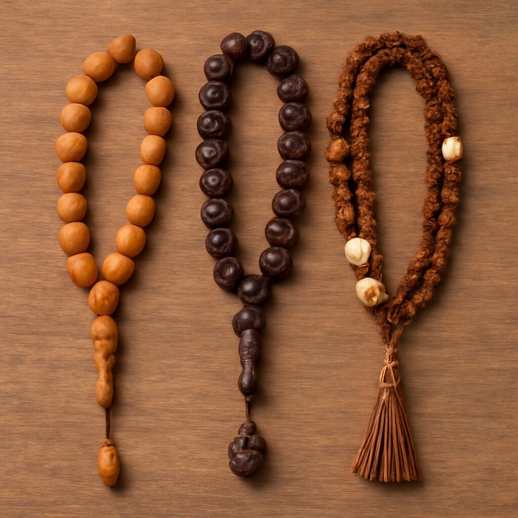 Collection de tasbih artisanaux en différents matériaux