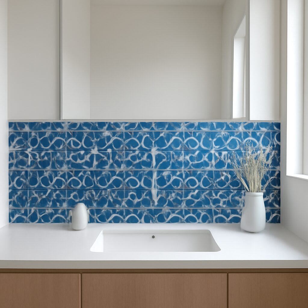 Salle de bain moderne avec carrelage graphique noir et blanc
