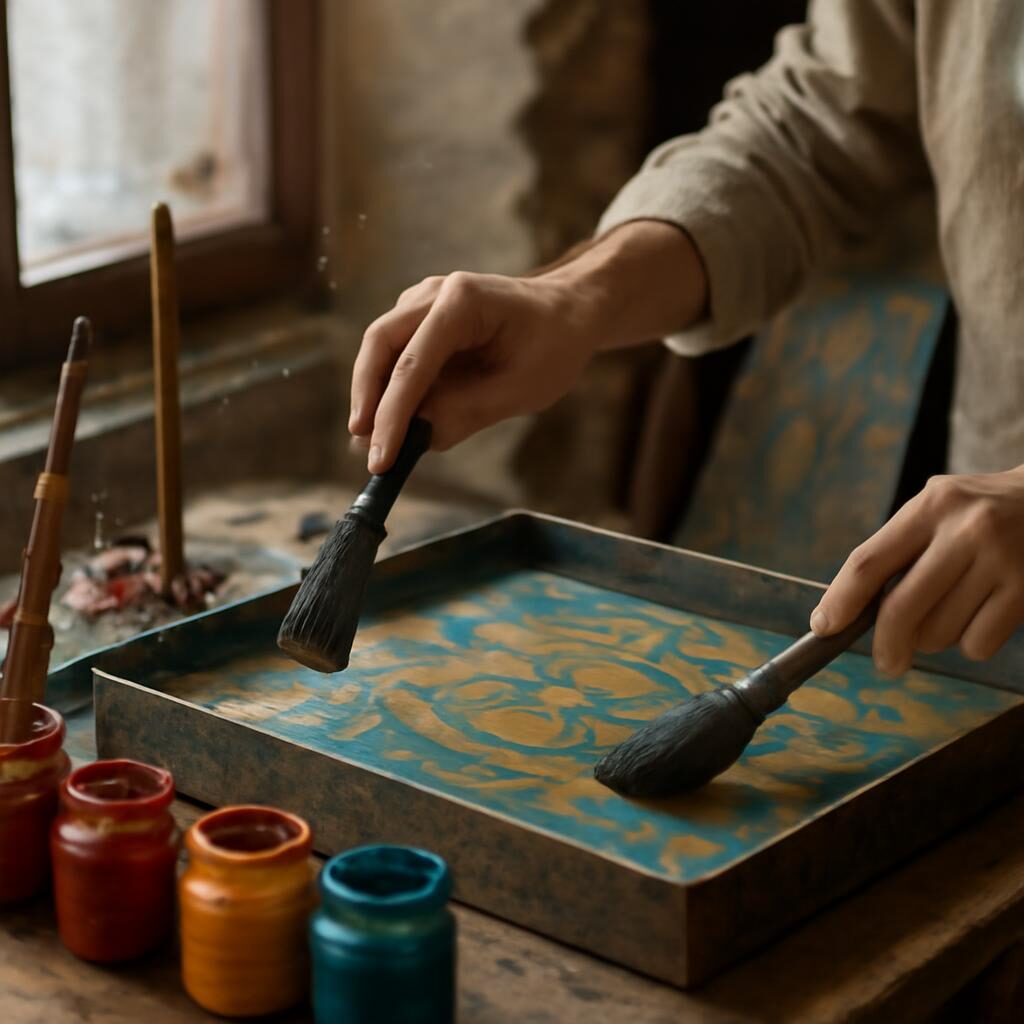Artisan ottoman créant un ebru en atelier à Istanbul