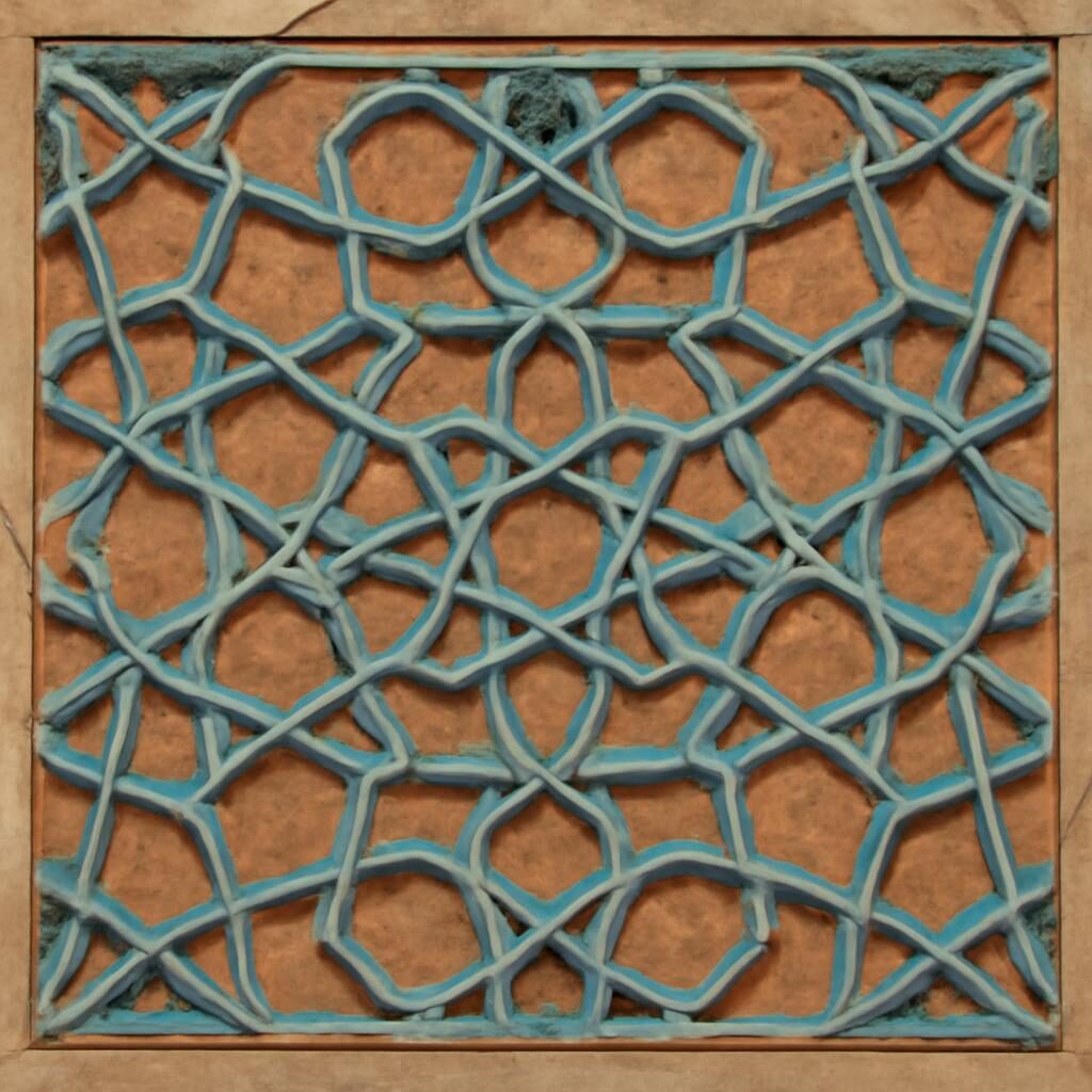 Motif girih en étoile polygonale sur façade de mosquée iranienne médiévale en faïence turquoise