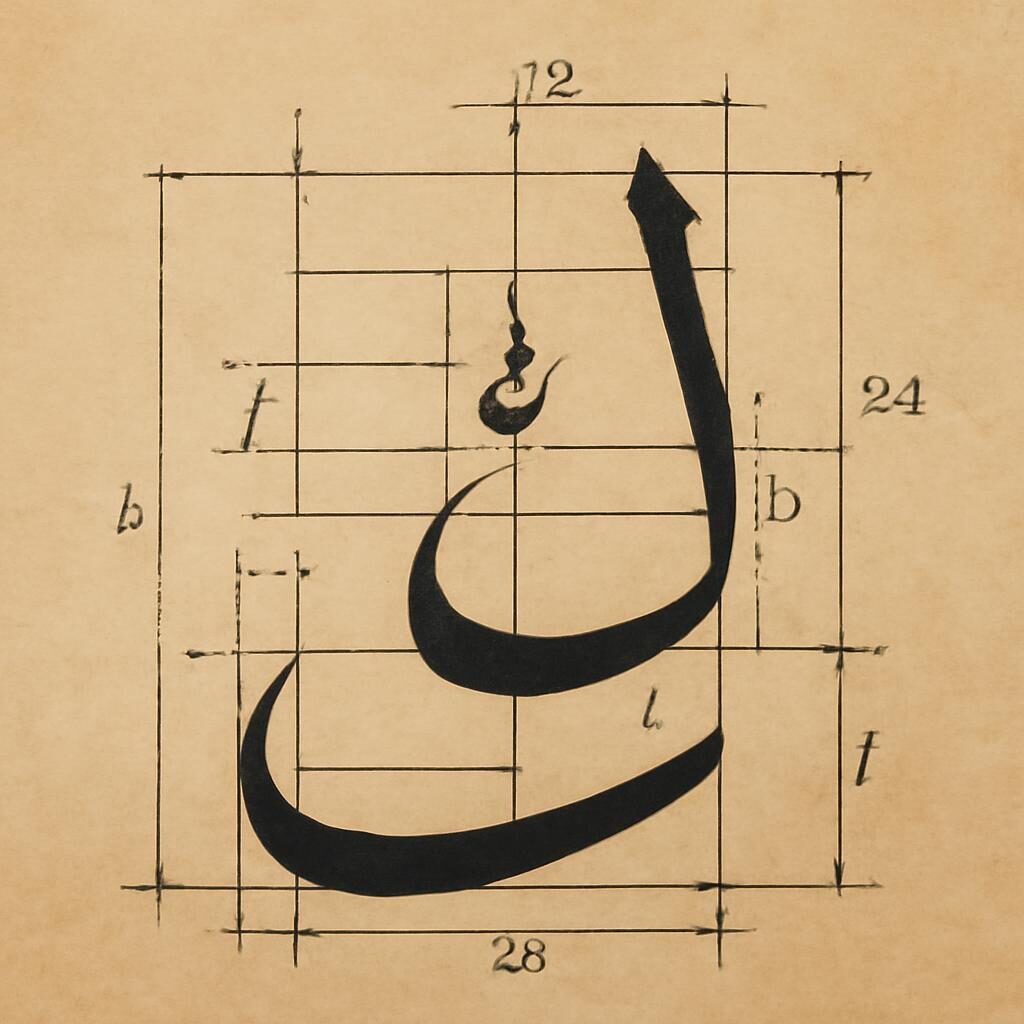 Détail proportions géométriques lettres arabes calligraphie