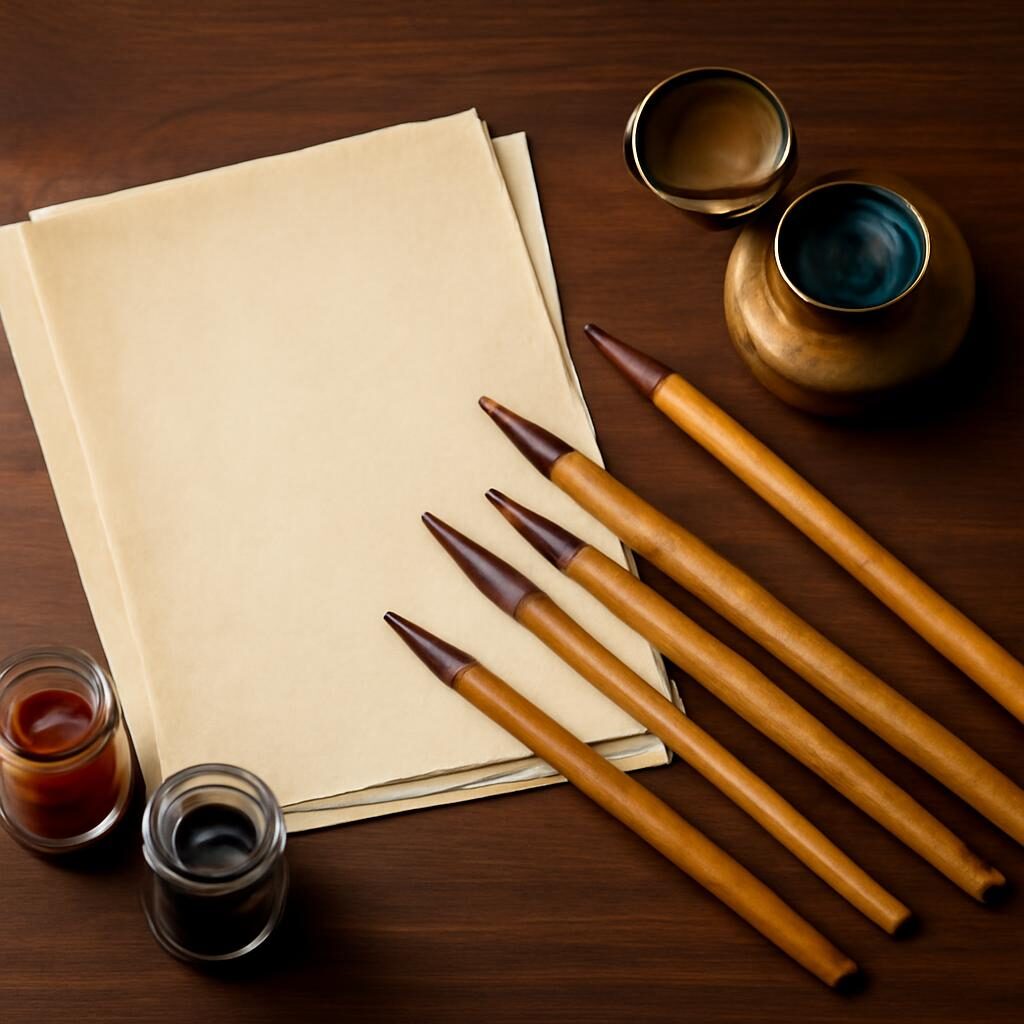 Composition outils traditionnels du calligraphe arabe