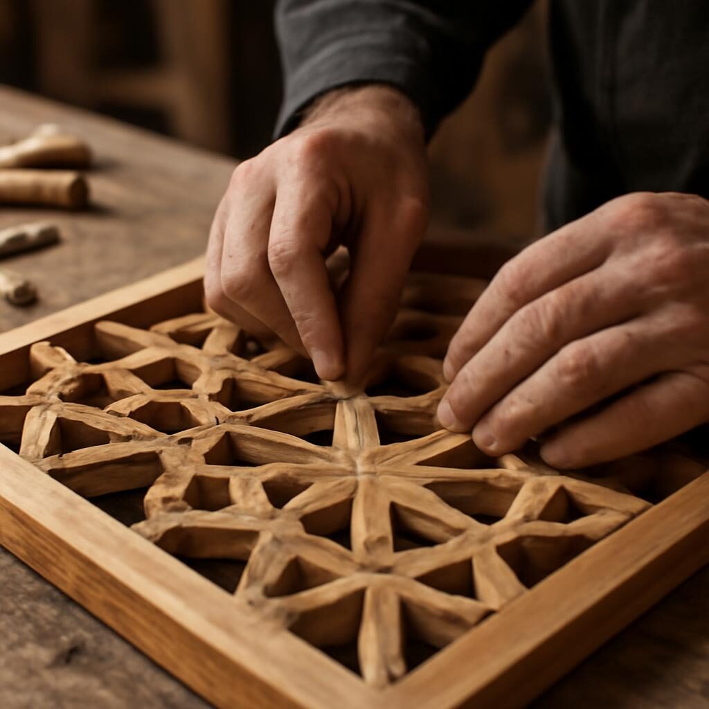 Artisan kharrata assemblant tournés moucharabieh