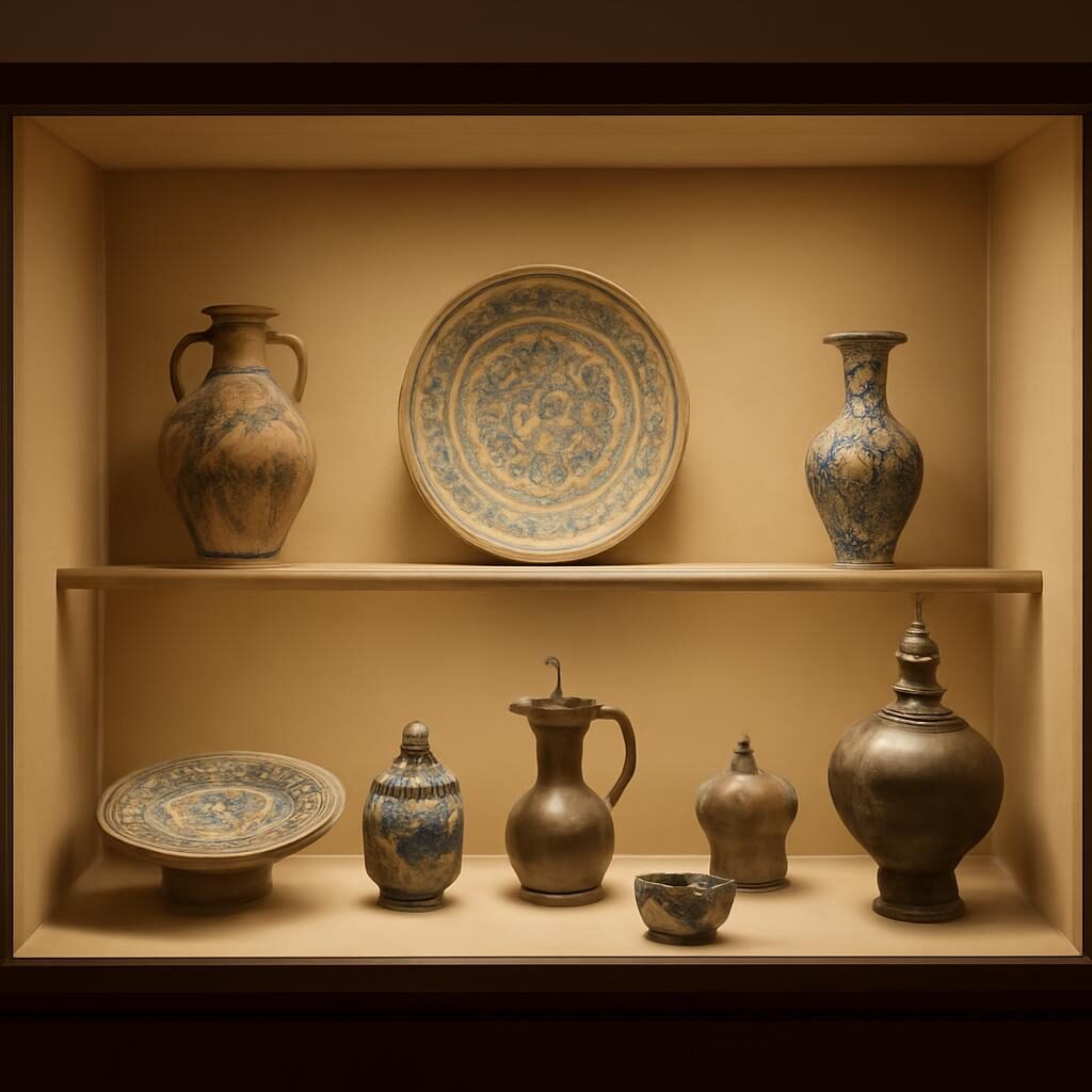 Musée Batha Fès vitrine céramiques bleus de Fès
