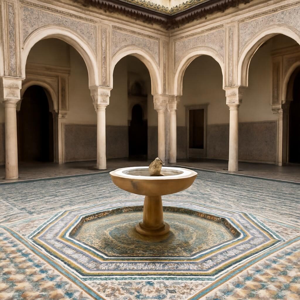 Cour d'un palais marocain musée avec fontaine et zellige