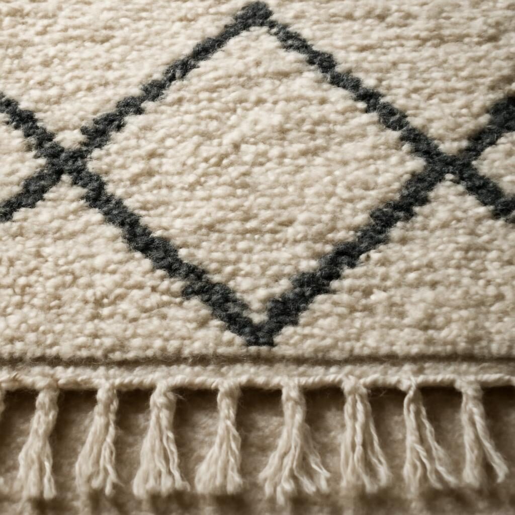 Détail nœuds et franges tapis Beni Ouarain
