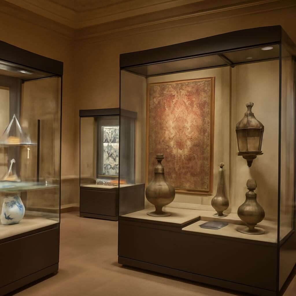Galerie islamique V&A vitrines céramiques textiles