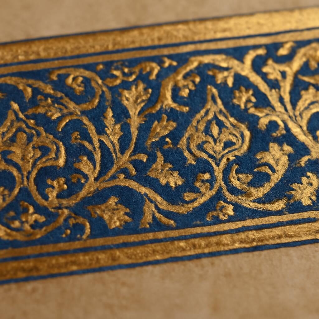 Détail de tazhib ottoman feuille d'or et lapis